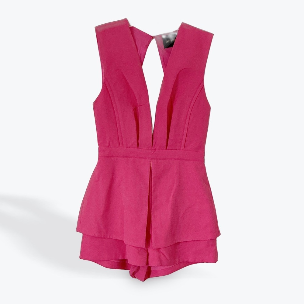 DO+BE Pink Plunging V-Neck Romper Womens Small Sleeveless Layered Peplum GY1308